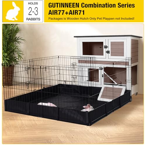 2 Tier Rabbit Hutch with Tarp Door and Wheels Bunny Cage Indoor Outdoor Guinea Pig Cage Expandable with Pet Playpen 36" L