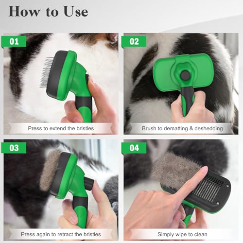 Self Cleaning Slicker Brush for Dogs & Cats (Green)
