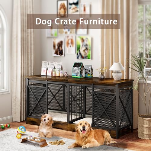78 Inch Double Dog Crate Furniture (Caramel Brown)