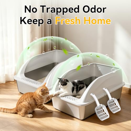 2 Pack XL Stainless Steel Litter Box with High Sides for Large Cat (Light Gray-2Pack)