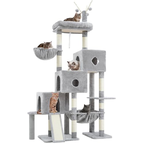 Cat Tree Tower with 3 Condos (74.8 inches / Light Gray)