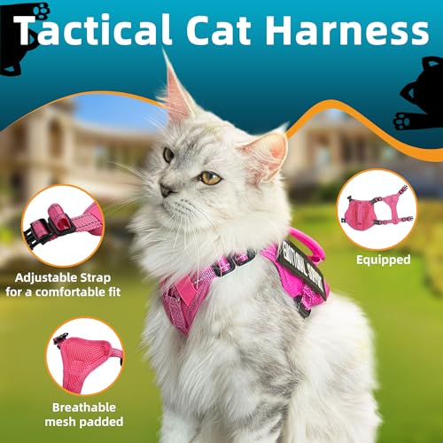Tactical Cat Harness Pink for Walking Esacpe Proof (Pink / L)