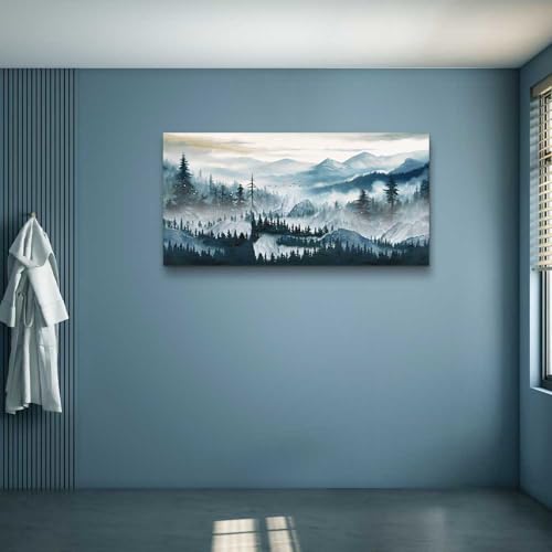 Canvas Wall Art For Living Room Large Wall Decor for Bedroom Home Decor Office Decorations Fog Forest Landscape Wall Painting Stretched And Framed Pictures Art Ready To Hang Works (60"L x 30"W / Forest Wall Art Painting)