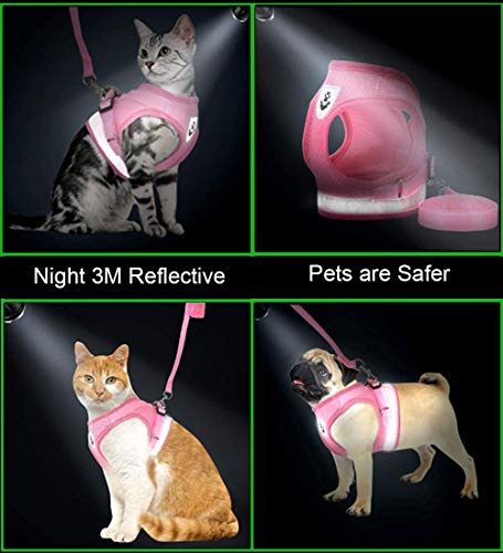 Cat Harnesses and Puppy Harness with Leashes Set (M (Chest: 12" - 14") / Pink)