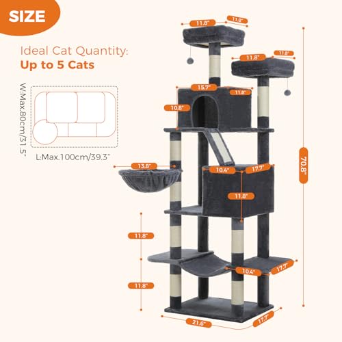 70.8" Tall Cat Tree for Large Cats (70.8" Tall Cat Tree / Dark Gray)