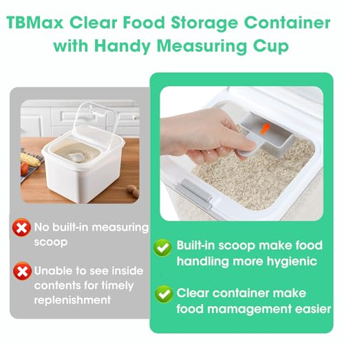 Rice Flour Storage Container with Automatic Flip (White/Clear / 6.5 Qt-Flip)