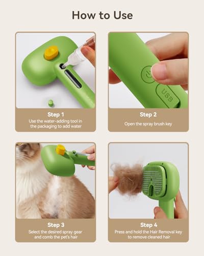3-in-1 Pet Steam Brush,Spray Hair Removal Detangling Comb,Green (Green)