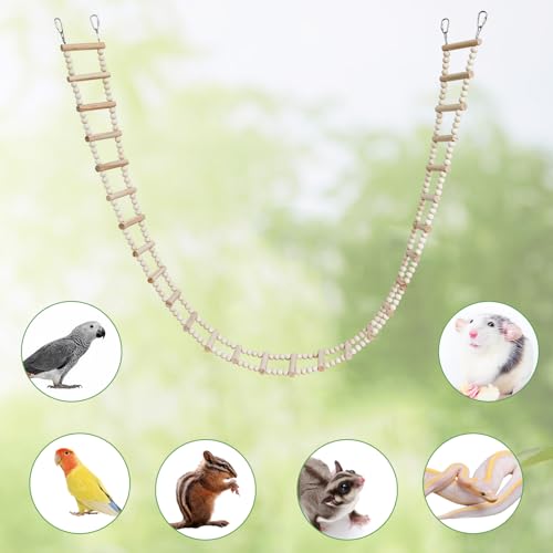 Long Bird Ladder with Wooden Rungs and Beads (yellow / 61.81×3.14 Inches)