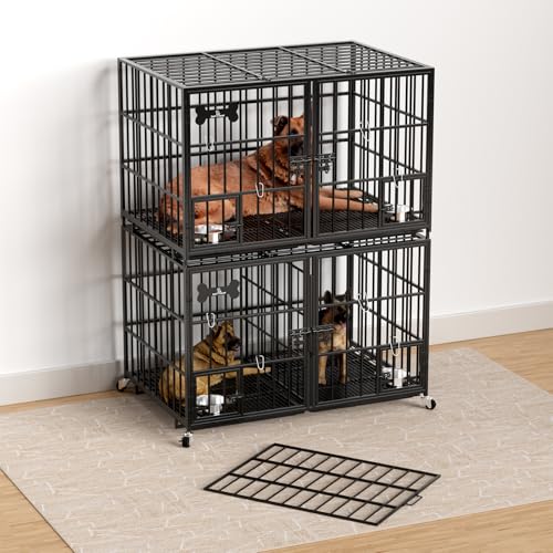 48 inch Stackable Heavy Duty Metal Dog Crate for 4 Dogs (48"inch for 4 Dogs / Black)