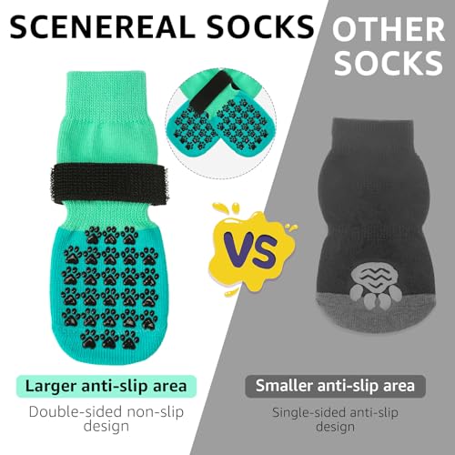 Anti Slip Dog Socks to Prevent Licking Paws for Hardwood Floors (Two Color-Green / X-Small (4 Count))