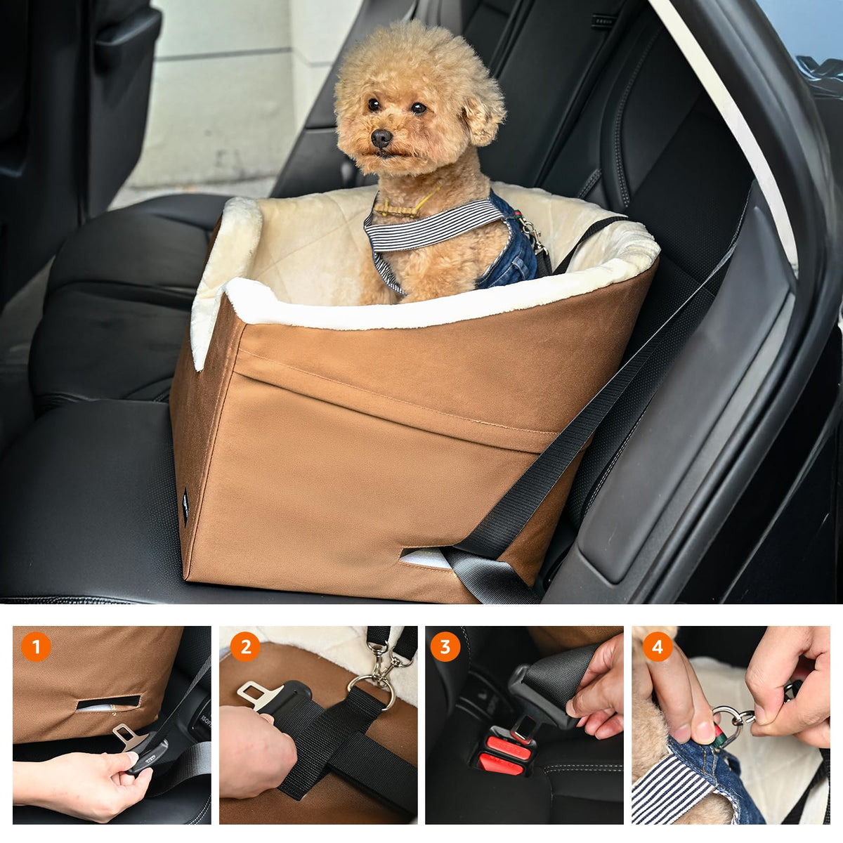 Dog Car Seat Booster for Small Dogs up to 25lbs (Tan / 18" x 18" x 16")