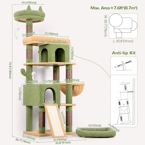 S72 Heavy Duty Cactus Cat Trees for Large Cats 20 lbs+ (Cactus / 72 inch)