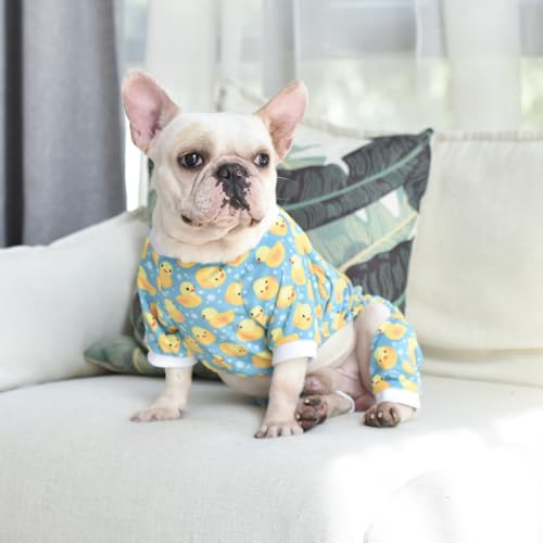 Dog Halloween Pajamas Puppy Onesies Small Dogs Soft Pjs Coat Cat Apparel Comfy Pet Christmas Clothes Outfit Doggie Bodysuit (X-Small / A07-Yellow Ducks)