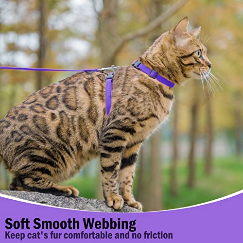 Adjustable Cat Harness and Leash Set Escape Proof Kitten Strap Collar for Walking Travel (Small / Purple)