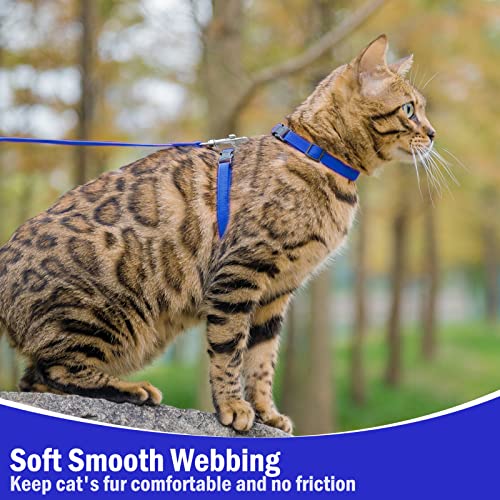 Adjustable Cat Harness and Leash Set Escape Proof Kitten Strap Collar for Walking Travel (Small / Navy Blue)