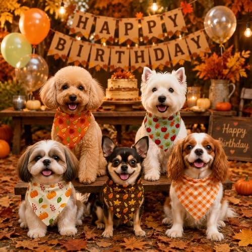 100 Pcs Fall Dog Bandanas Bulk Autumn Pumpkin Maple Leaves Pattern (19.7 x 13.8 x 13.8 Inch / Fall)