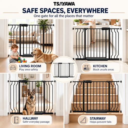 71.7 85.82 Inch Extra Wide Baby Gate Walk Through Safety Gate Black (Black / 71.65"-85.82")