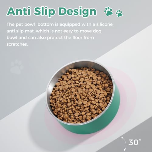 Dog Bowl Stainless Steel Food and Water Bowl (64 oz / Deep Green)