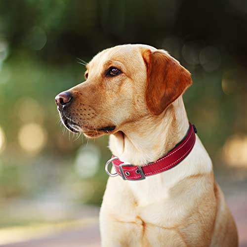 Heavy Duty Dog Collar for Large Dogs with Metal Belt Buckle (Large(19"-23") / Red)