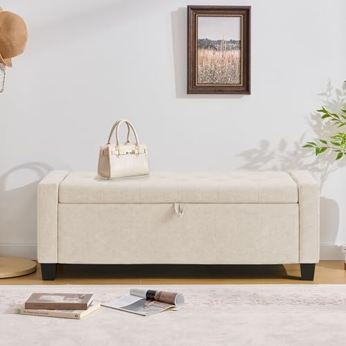 43" Ottoman with Storage (Beige / 19.2"D x 43"W x 16.9"H)