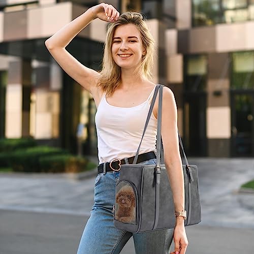 Fashion Dog Purse Pet Carrier Leather Bag for Small Dogs Cats Puppy (Grey)