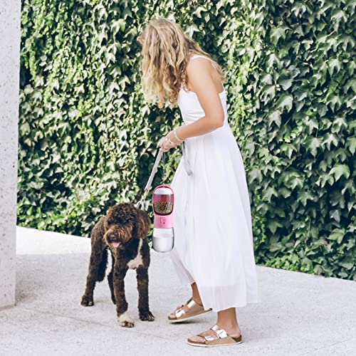 Dog Water Bottle Portable with Food Container & Filter for Travel (#04 Pink / 10oz)