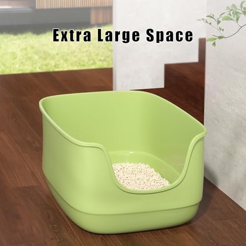 Large Cat Litter Box with High Sided 24.6"x18.3"x12.2" (Green)