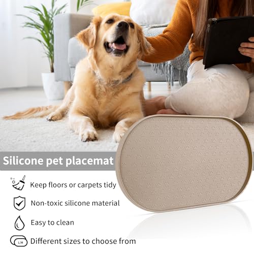 Dog Food Mat Spill (Taupe / 19"L x 12"W)