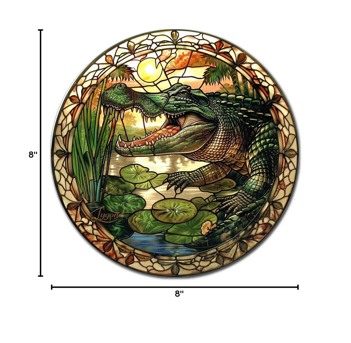 Metal Sign Tin Sign Circular Stained Glass Alligator Tin Signs for Garden for Pub 8×8 Inches (8×8 Inches / Alligator)