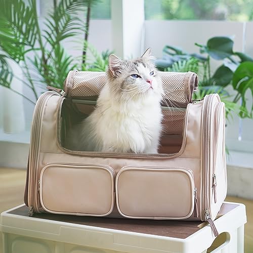 Cat Carrier Airline Approved Dog Carrier with Rollable Cover (Pink)