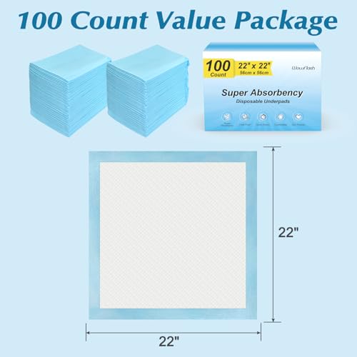 100 Count 22” x 22” Super Absorbency Disposable Underpads (100 Count 22" x 22")