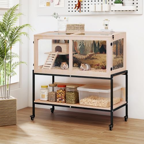 Wooden Hamster Cage with Storage Shelf&Lockable Wheels 39"X18"X40" (39"L x 18"W x 40"H)