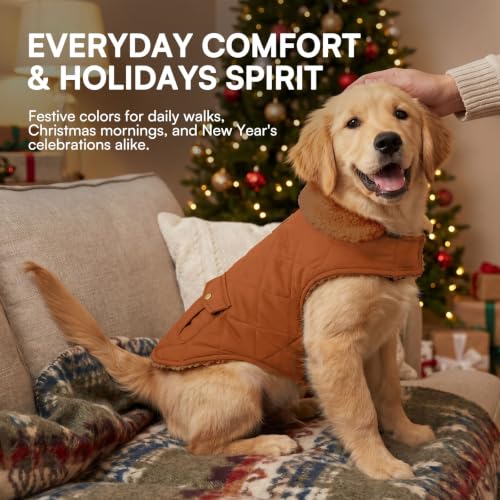 XL Warm Puffer Dog Jacket Thick Plush Lining Winter Large Coat (X-Large / Brown)