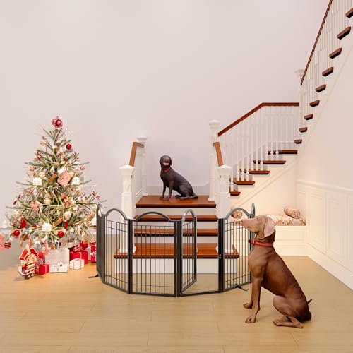 Metal No Assembly Freestanding Dog Gate with Door Walk Through (Black / 6 Panels-S)