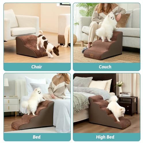 Wide Dog Stairs for Small Dog 19.7" H (Brown / Wide:17.7"x28"x19.7")