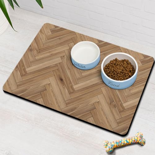 Pet Feeding Mat for Floors Waterproof Dog Mat for Food and Water Absorbent Quick Dry Non Slip mat for Cat Bowls (32"L x 24"W / Wooden)