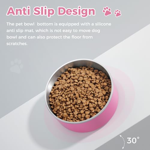 Dog Bowl Stainless Steel Food and Water Bowl (40 oz / Pink)