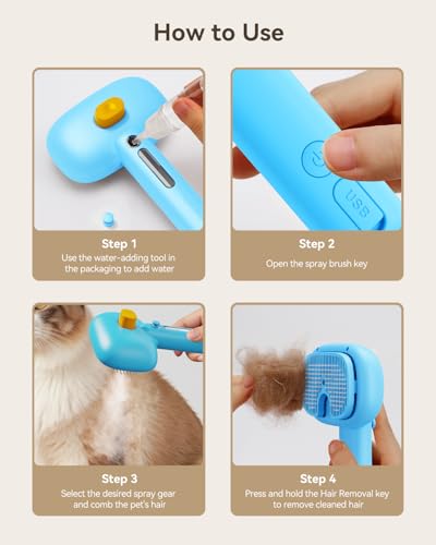 3-in-1 Pet Steam Brush,Spray Hair Removal Detangling Comb,Blue (Blue)