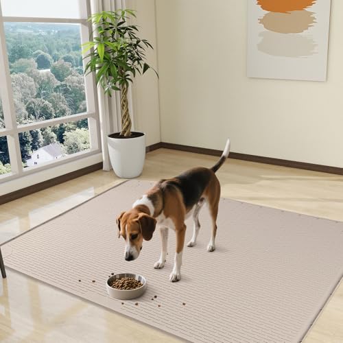 Dog Food Mat 50''x35'' Extra Large Dog Mat for Food and Water (50"L x 35"W / Khaki)