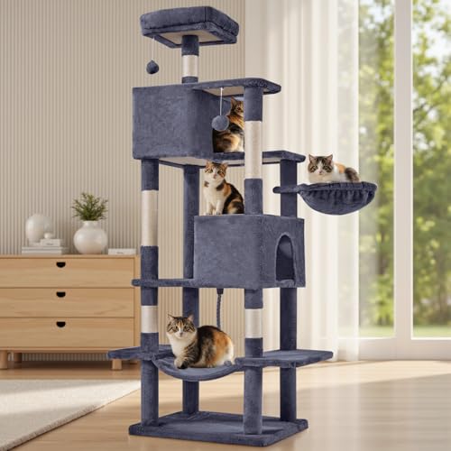 Large 66 Inch Cat Tree Tower with Scratching Posts (Dark Grey / 66 Inch)
