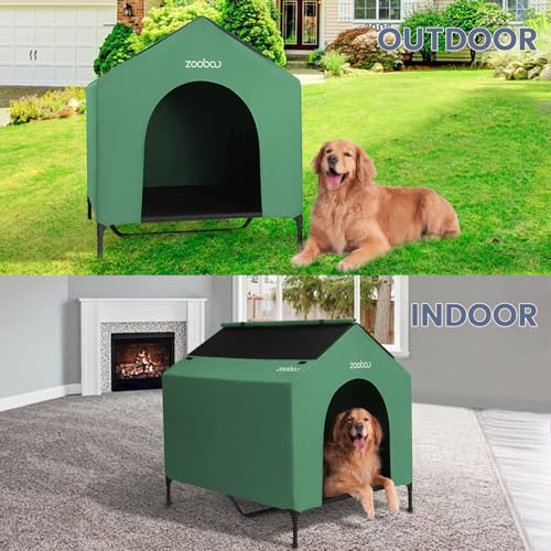 42" 2-in-1 Dog House for Medium Dogs, Elevted Dog House Outdoor/Indoor, Puppy Shelter Outside,Water Resistant 600D PVC and Durable 2x1 Textilene Raised Dog Bed(Green) (X-Large: 42inch)