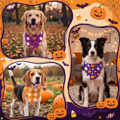 100 Pcs Halloween Dog Bandanas Bulk for Pets Lover Gifts (Halloween Classic / 25.6 x 17.7 x 17.7 Inch)
