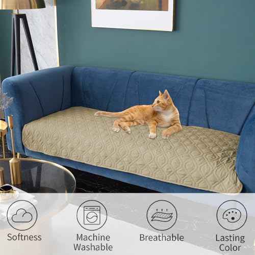 Waterproof Dog Bed Cover Pet Blanket for Furniture Bed Couch Sofa Reversible (40x90 Inch (Pack of 1) / Beige+khaki)