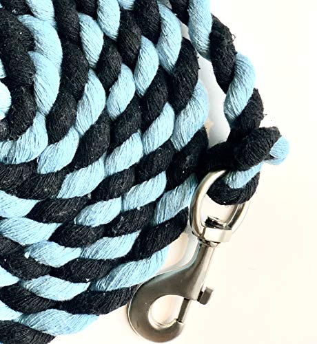 Pack of 2 Solid Cotton Lead Rope for Horses & Livestock (Sky Blue - Black)