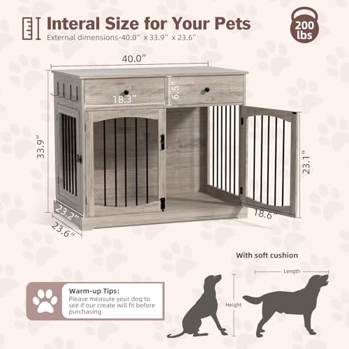 40'' Wooden Dog Crate Furniture (Grey)