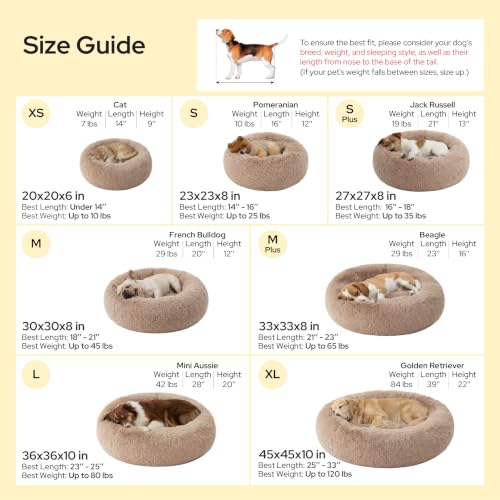 Calming Dog Bed Medium Large Size Dogs Washable Pet Bed (33"L x 33"W x 8"Th / Camel)