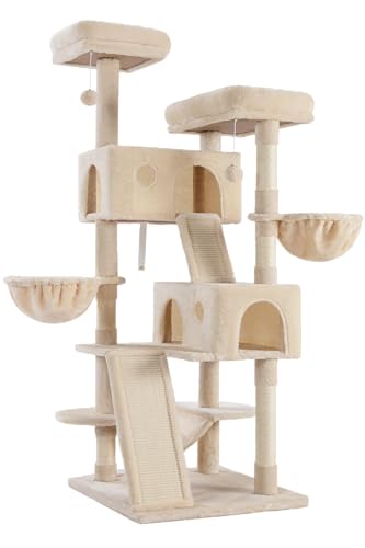 65in Multi Level Large Cat Tree Tower for Indoor Kitties (Beige)