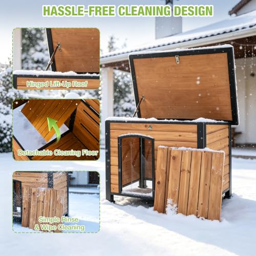 43" Large Heated Outdoor Dog House with Insulated Liner Weatherproof