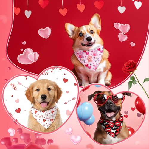 50 Pcs Valentines Day Dog Bandanas Bulk Red and Pink Bandanas for Dogs Triangle Kerchief Bibs Scarf for Pet Romantic Costume Photo Props Accessories Pet Shops Groomers (Valentines / 25.6 x 17.7 x 17.7")