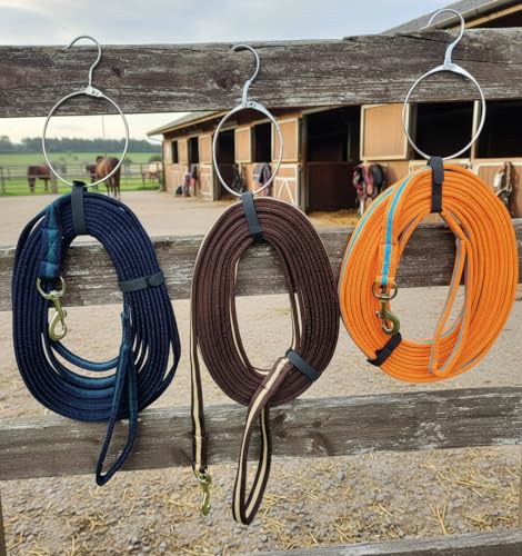 Soft Padded Lunge Line Rein Lead for Horses 27ft Long Looped Handle Swivel Clip (Navy/Green)